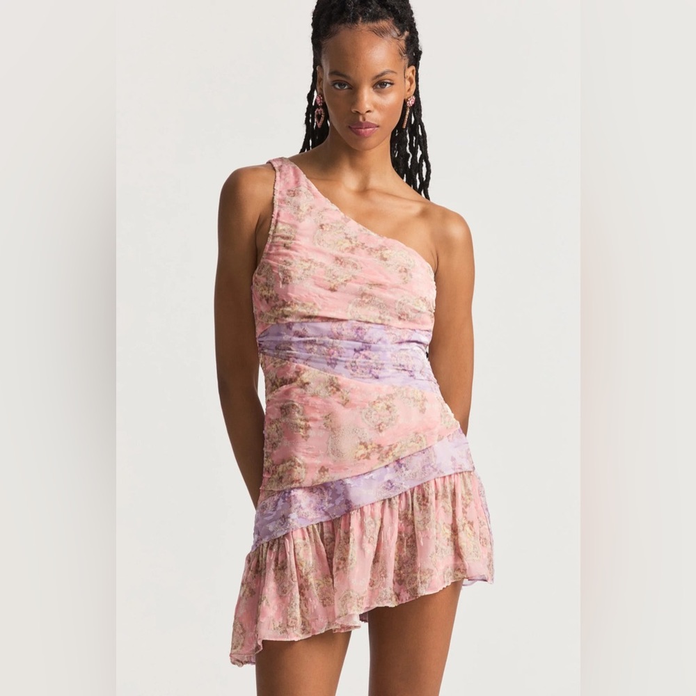 NWT LoveShackFancy Zietta One Shoulder Dress in Dusty Amethyst Sz 12 Valentines - Picture 1 of 16
